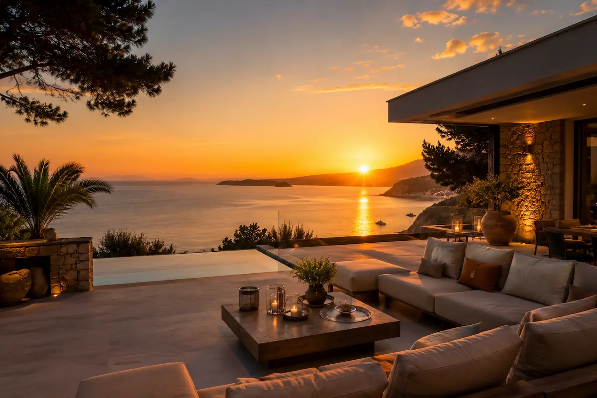 Coucher de soleil terrasse villa — expérience exclusive Golfe de Saint-Tropez