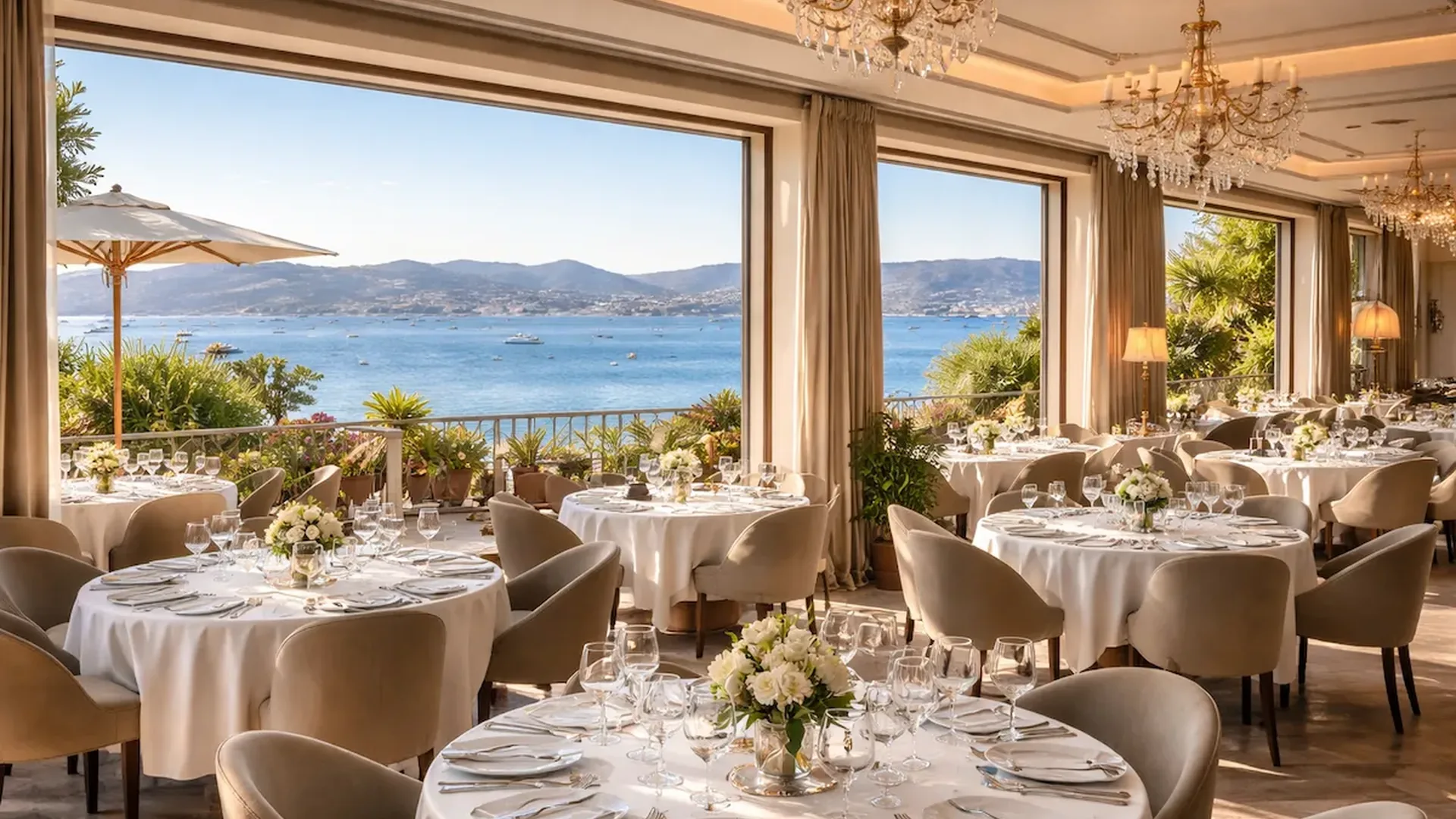 Salle gastronomique La Table Méditerranéenne avec vue sur le golfe de Saint-Tropez